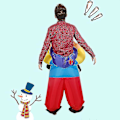 Miniatyrbild 3 av 3: Uppblåsbar Tomtedräkt Ride-on Jul Cosplay Kostym För Män Kvinnor