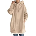 Miniatyrbillede 1 af 2: Dame Hætte Fuld Lynlås Frakke Casual Udendørs Efterår Langærmet Jakke Med Lomme Khaki XL