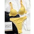 Miniatyrbillede 2 af 4: Dame Bikini Badedragter Cover Up Trekant Bikini Sæt Sexet Strand Badetøj Todelt Badedragt Ensfarvet YELLOW S
