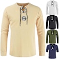 Pikkukuva 1 / 5: Slim Fit Pellavapaita Miesten Keskiaikainen Tunika Merirosvopuku Khaki 4XL