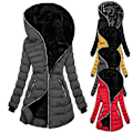 Miniatyrbilde 3 av 5: Vinterjakke Ensfarget Glidelåslukking Smal Midje Hette Quiltet Dame Overfrakk for Utendørs s202412121099 Black 3XL