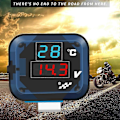 Miniatyrbild 3 av 5: 3 i 1 Temperatur Spänningstestare Motorcykelstyre Montering Termometer Voltmeter