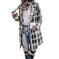Miniatyrbillede 2 af 4: Dame Plaid Jakke Mellemlang Trenchcoat Efterår Uld Frakke Blue M
