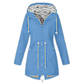 Miniatyrbillede 1 af 2: Regnfrakke i store størrelser til kvinder, vandtæt, lang, med hætte, trenchcoat, foret vindjakke, rejsejakke, udendørs jakker med hætte Sky Blue XXL