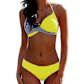 Miniatyrbillede 1 af 2: Dame Farveblok Bikini Sæt Polstret Push Up Badetøj Halter Hals Badetøj Light Grey Yellow M