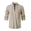 Pikkukuva 1 / 5: Miesten Henry-paita, pitkähihainen, puuvilla-pellava, rento, pystykaulus Khaki XL
