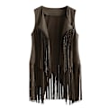 Miniatyrbilde 2 av 5: Dame Vinter Semsket Etnisk Ermeløs Dusker Frynser Vest Cardigan Green XXL