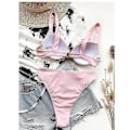 Miniatyrbilde 3 av 4: Bikinisett for kvinner med trekantbikini og cover-up, sexy strandklær, todelt badedrakt i ensfarget farge PINK S