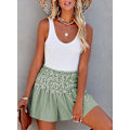 Miniatyrbillede 2 af 5: Dame Shorts Bomuld Høj Elastisk Talje Plisseret Flæse Sød Shorts Strand Flydende Afslappede Shorts S-xl Green X-Large