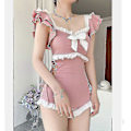 Miniatyrbild 2 av 3: Kawaii Baddräkt Dam Bikini En-delad Monokini Sexig Push Up Ny Koreansk Mode Badkläder Flickor Vadderad Strandkläder Simning Sommar Pink XL(55-60kgs)