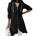 Miniatyrbillede 1 af 2: Dame Irregular Full Zip Lang Frakke Casual Udendørs Efterår Langærmet Hættejakke Black M