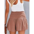 Miniatyrbillede 3 af 5: Dame Shorts Bomuld Høj Elastisk Talje Plisseret Flæse Sød Shorts Strand Flydende Afslappede Shorts S-xl Pink Small