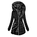 Miniatyrbilde 1 av 5: Vinterjakke Ensfarget Glidelåslukking Smal Midje Hette Quiltet Dame Overfrakk for Utendørs s202412121099 Black 3XL