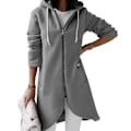 Miniatyrbillede 1 af 2: Dame Irregular Full Zip Lang Frakke Casual Udendørs Efterår Langærmet Hættejakke Gray M