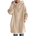 Miniatyrbillede 1 af 2: Dame Ensfarvet Fuld Lynlås Hættetrøje Frakke Casual Udendørs Efterår Langærmet Hætte Lommer Jakke Khaki 3XL