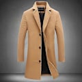 Miniatyrbillede 2 af 3: Plus Size Herre Klassisk Uldfrakke Varm Vinter Enkeltknappet Lang Trenchcoat Casual Slim Fit Overtøj Khaki M