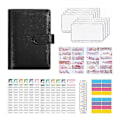 Miniatyrbillede 1 af 5: A6 PU Læder Binder Budget Planner Organizer, Med Budgetark, Lynlåslommer, Opsparing Kontant Kuvert