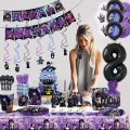 Miniatyrbild 2 av 5: Onsdag Addams Födelsedagsfest Dekoration Banner Ballong Servis Festliga Evenemang Tillbehör Heminredning Koppar Bakgrund 1pcs banner8