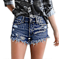 Miniatyrbild 3 av 5: Damjeans Denim Shorts Mid Waist Ripped Raw Hem Jeans Shorts För Sommar Gray M