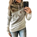 Miniatyrbillede 1 af 2: Dame Efterår Vinter Farveblok Langærmet Casual Pullover Toppe Khaki M