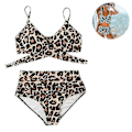 Miniatyrbillede 2 af 5: Højtaljet bandage bikini sæt til kvinder, wrap todelt push up badedragter krydsmønster dame badetøj Leopard M