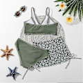Miniatyrbild 2 av 4: Sommar Tankini Set för Små Flickor, 3 Delar/set, Strand Surf Badkläder 8-12 År, Vadderad Bikini Baddräkt Set för Barn green 130