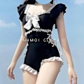 Miniatyrbild 2 av 2: Kawaii Baddräkt Dam Bikini En-delad Monokini Sexig Push Up Ny Koreansk Mode Badkläder Flickor Vadderad Strandkläder Simning Sommar Black XL(55-60kgs)