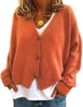 Damtröja Stickad Casual V-ringad Enfärgad Kofta Orange S