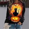 Miniatyrbillede 1 af 2: Halloween Trøjer til Kvinder - Græskar Ansigt Dansende Skelet Trøje Langærmet Sweater Sjov Grafisk Trøje style 7 M