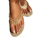 Pikkukuva 1 / 4: Naisten Rhinest Glitter Litteät Sandaalit Slip On Sls Ranta Varvastossut Gold 38