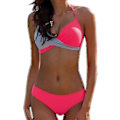 Miniatyrbillede 1 af 4: Dame Farveblok Bikini Sæt Polstret Push Up Badetøj Halter Hals Badetøj Light Grey Rose Red L