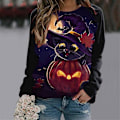 Miniatyrbillede 1 af 2: Halloween Trøjer til Kvinder - Græskar Ansigt Dansende Skelet Trøje Langærmet Sweater Sjov Grafisk Trøje style 6 L