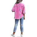 Miniatyrbillede 4 af 5: Oversized denimjakke til damer med slidt og flosset look Pink XL