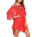 Miniatyrbillede 5 af 5: Badedragt Cover Up Dame Badedragt Kjole Plus Size Sexet Bikini Strand Tunika Top Sommer A red 2XL