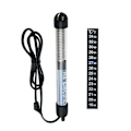Miniatyrbillede 1 af 2: 2 stk. nedsænkbar akvarievarmer i rustfrit stål 50W med termometer med patch-termometer (EU-stik)