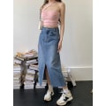 Miniatyrbilde 3 av 5: Sommer nytt retro blå denimskjørt med splitt for kvinner, passer til alt S