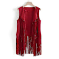 Miniatyrbilde 1 av 4: Dame Dusk Sleeveless Vest 70-talls 1970-talls Hippie Faux Suede Vest Frynser Jakke Cardigans Red S