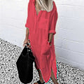 Miniatyrbillede 1 af 3: Plus size Dame Casual Bluse Lang Skjorte Kjole Damer Krave Knap Ned Kjole Cy red 4XL