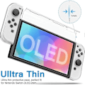 Miniatyrbillede 3 af 5: Docking-kompatibelt etui til Switch OLED-model, klart PC-beskyttelsesetui med tommelfingergreb til Switch OLED