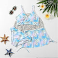 Miniatyrbild 4 av 4: Sommar Tankini Set för Små Flickor, 3 Delar/set, Strand Surf Badkläder 8-12 År, Vadderad Bikini Baddräkt Set för Barn blue pink 130
