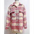 Miniatyrbilde 5 av 5: Vinter Ulljakke Casual Rutete Flanell Shacket Jakke Oversized Knapp Ned Lang Ermet Høst Skjortejakke Kåpe Topper Jakke Kvinner PINK M