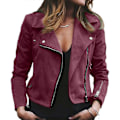 Miniatyrbillede 1 af 2: Dame Lynlås Bikerjakke Cropped Langærmet Revers Frakke Casual Slim Fit Kort Overtøj Wine Red 2XL