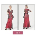 Pikkukuva 4 / 4: Halloween-mekot 1920-luvun helmikirjailtu paljettimekko Vintage pitkä mekko Muoti lyhythihainen morsiusneitojen mekko Plus-koko ylellinen iltapuku uuden vuoden mekko Hig XL