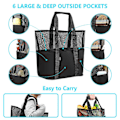Miniatyrbillede 2 af 4: Cabilock Mesh Strandtaske Tote Taske Foldbar Dagligvarepose med Ekstra 6 Udvendige Lommer (Sort)