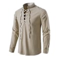 Pikkukuva 2 / 5: Miesten Henry-paita, pitkähihainen, puuvilla-pellava, rento, pystykaulus Khaki XL