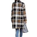 Miniatyrbillede 3 af 4: Dame Plaid Jakke Mellemlang Trenchcoat Efterår Uld Frakke Khaki XL