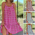 Miniatyrbild 3 av 5: Blommig Camisole Klänning Sommar Ärmlös Klänning U-ringad Allround Sling Klänning Black S