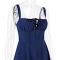 Miniatyrbillede 3 af 5: Dame Sommer Blomstret Rygløs Maxikjole Sexet Ærmeløs Lavt Skåret Kjole Bodycon Spaghetti Strop Lang Kjole, 40% Rabat Navy blue XS