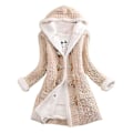 Miniatyrbillede 4 af 5: Dame Hætte Cardigans Tyk Plysforet Strikket Sweater Frakke Med Lommer Apricot 3XL