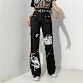 Miniatyrbillede 2 af 5: Cyber Y2k Bukser Akademiske Mørke Klæder Hippie Løse Jeans style2 M
